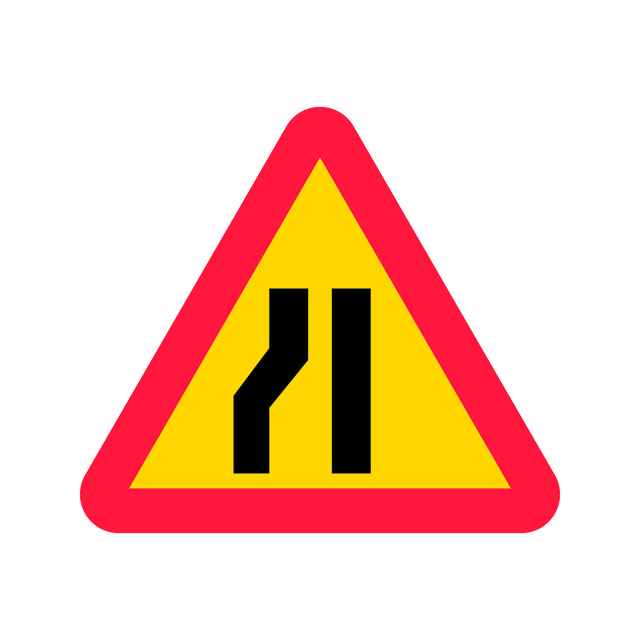 Varning A5-3 Avsmalnande väg vänster